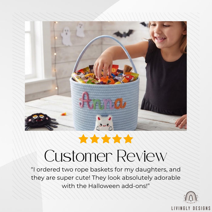 Custom Name Halloween Bucket, Rope Trick or Treat Bag, Kids Costume Basket