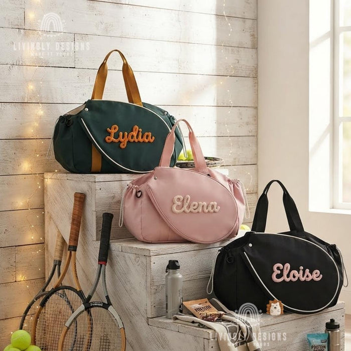 Personalized Racket Duffle Bag: Tennis Tote with Embroidered Charm