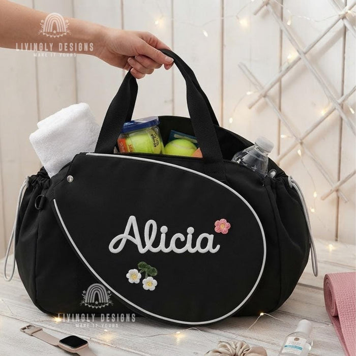 Personalized Racket Duffle Bag: Tennis Tote with Embroidered Charm