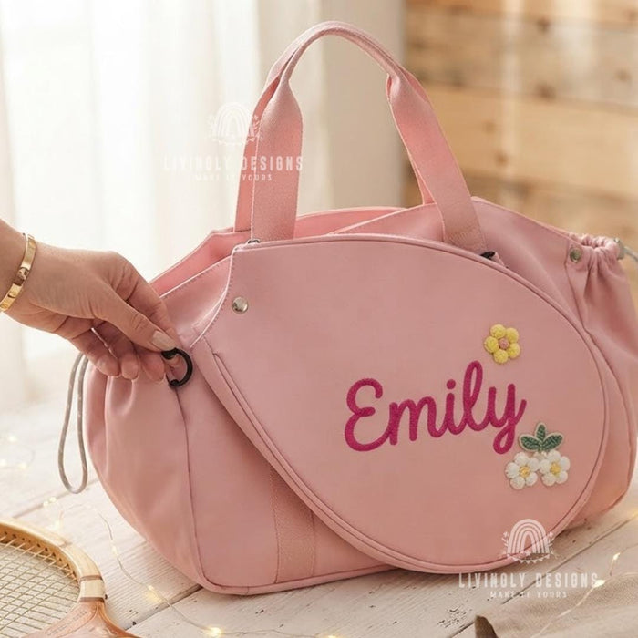 Personalized Racket Duffle Bag: Tennis Tote with Embroidered Charm