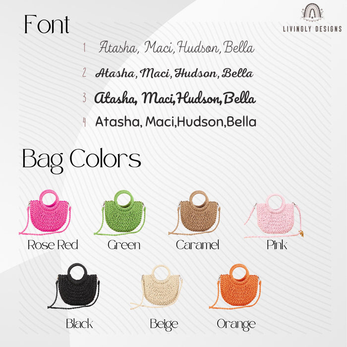 Personalized Woven Straw Bag: Round Handle Crossbody Summer Purse