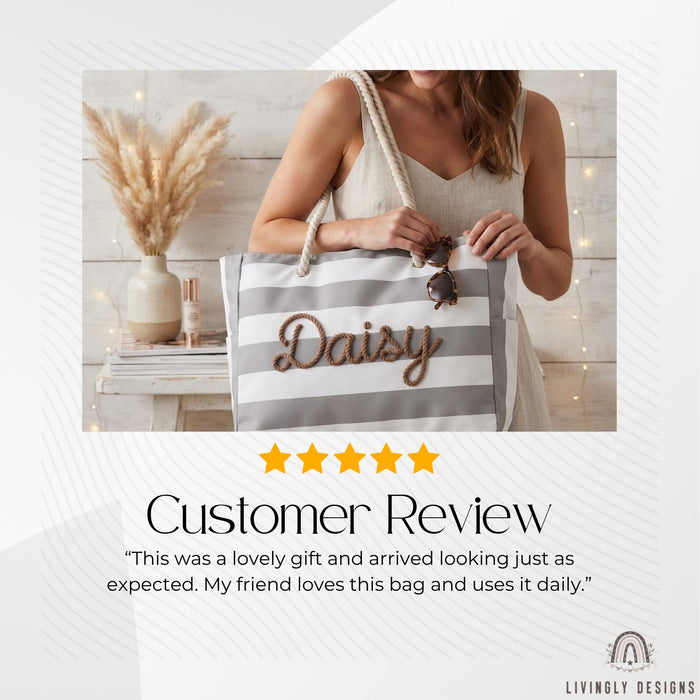Personalized Rope Name Beach Tote, Striped Canvas Vacation Bag