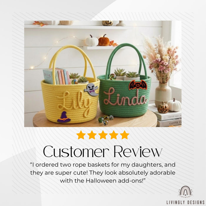 Custom Rope Trick-or-Treat Basket: Halloween Bag, Woven Candy Tote for Kids