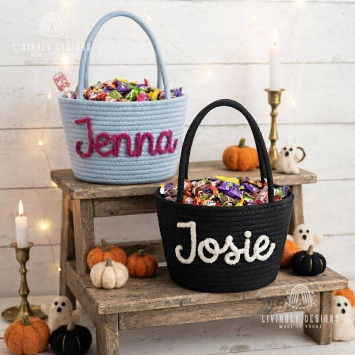 Custom Rope Trick-or-Treat Basket: Halloween Bag, Woven Candy Tote for Kids