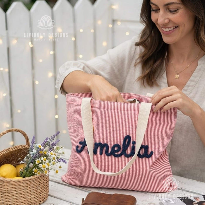 Custom Embroidered Tote: Striped Cotton Tote with Contrast Strap