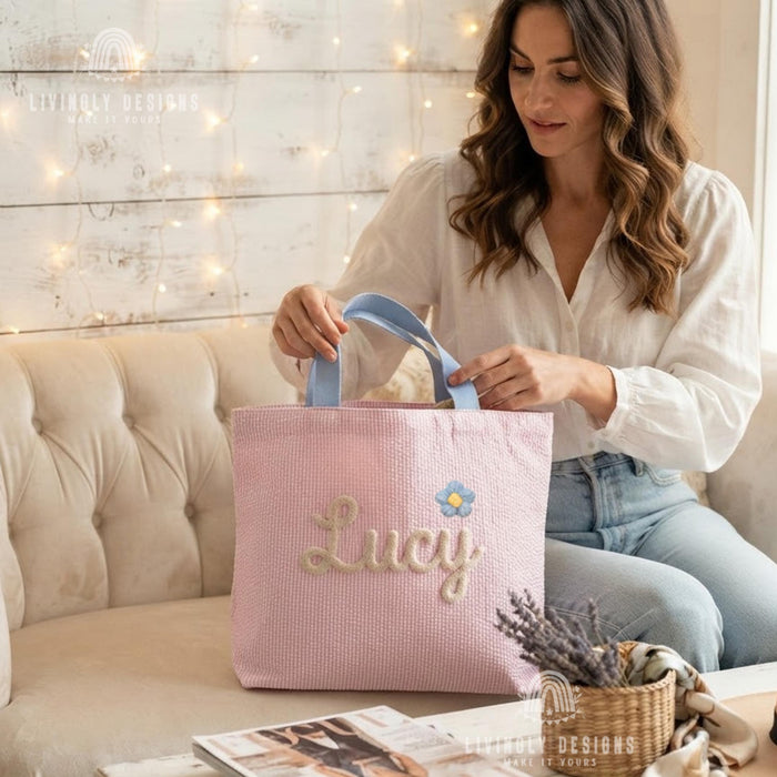 Custom Embroidered Tote: Striped Cotton Tote with Contrast Strap