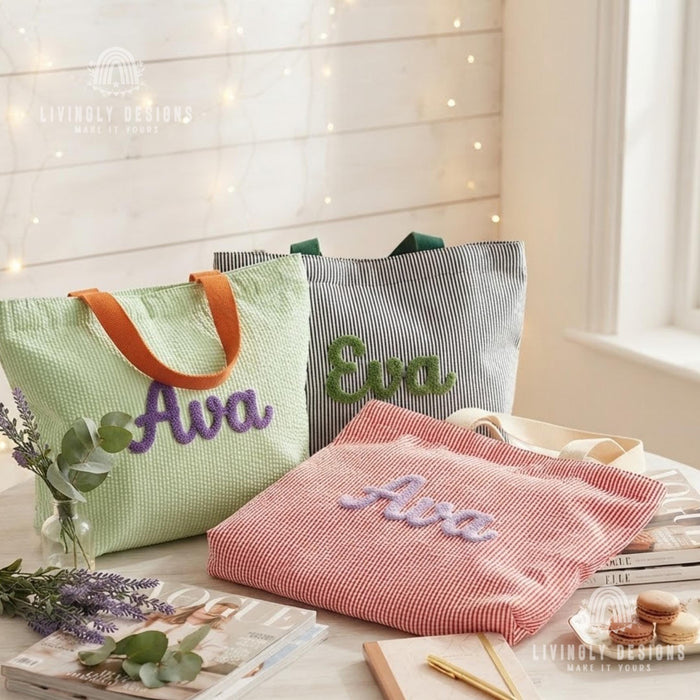 Custom Embroidered Tote: Striped Cotton Tote with Contrast Strap