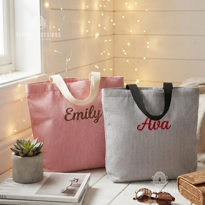 Custom Embroidered Tote: Striped Cotton Tote with Contrast Handle