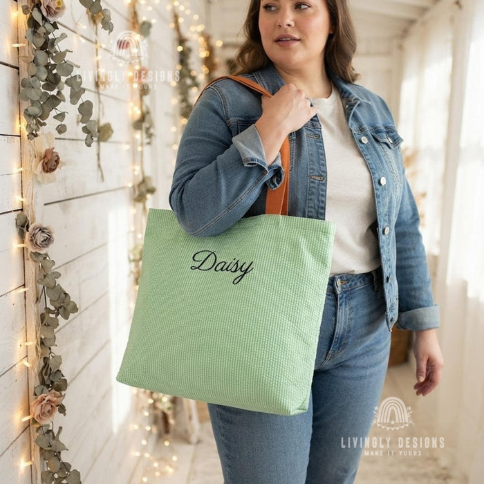 Custom Embroidered Tote: Striped Cotton Tote with Contrast Handle