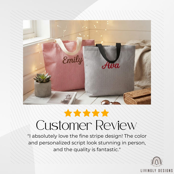 Custom Embroidered Tote: Striped Cotton Tote with Contrast Handle