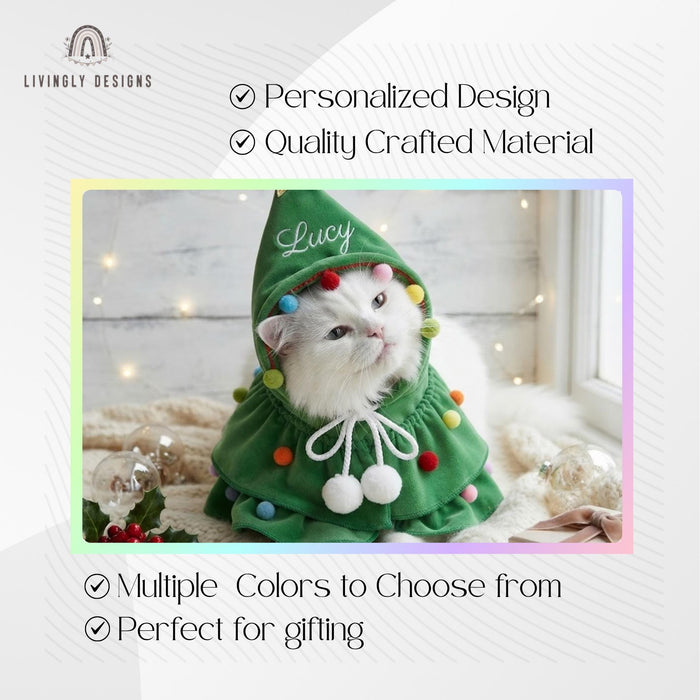 Personalized Pet Christmas Tree Cape: Custom Embroidered Costume for Dogs & Cats, Festive Costume, Jacket