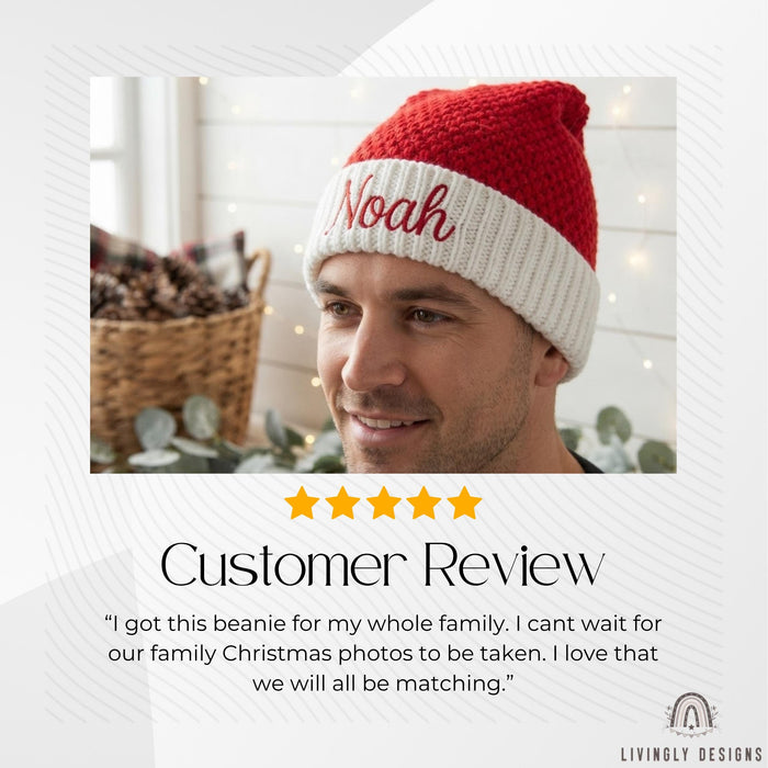 Custom Name Crochet Santa Hat - Embroidered Chunky Beanie for Adults