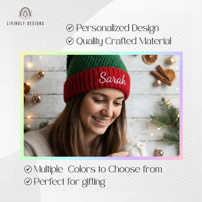 Personalized Crochet Santa Beanie: Custom Embroidered Chunky Knit Hat for Adults, Santa Hat - Embroidered Chunky Beanie for Adults