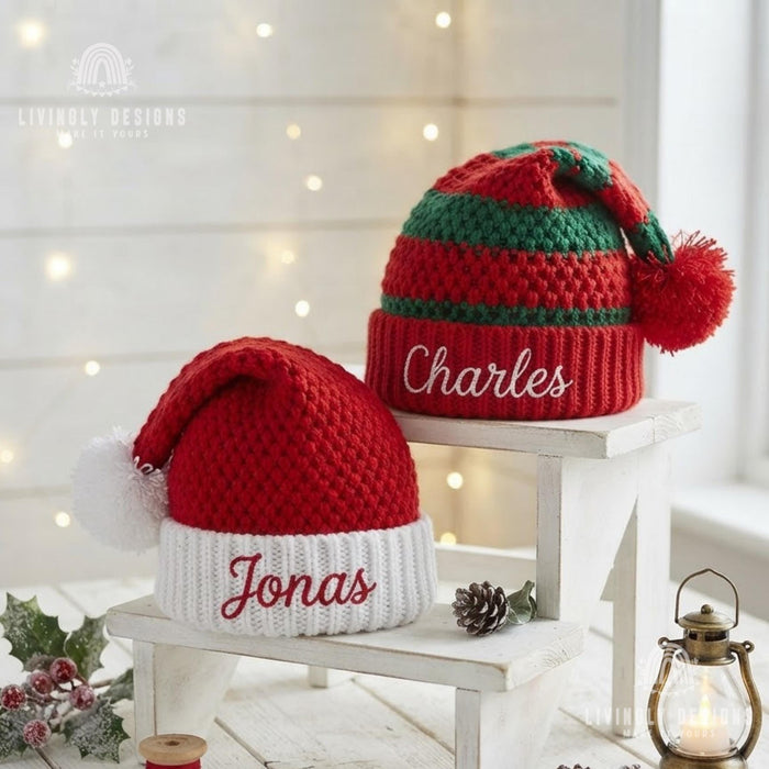 Personalized Crochet Santa Beanie: Custom Embroidered Chunky Knit Hat for Adults, Santa Hat - Embroidered Chunky Beanie for Adults