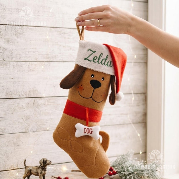 Personalized Dog Christmas Stocking, Custom Embroidered Name Pet Stocking