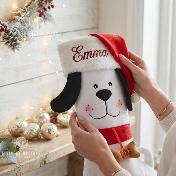 Personalized Dog Christmas Stocking, Custom Embroidered Name Pet Stocking