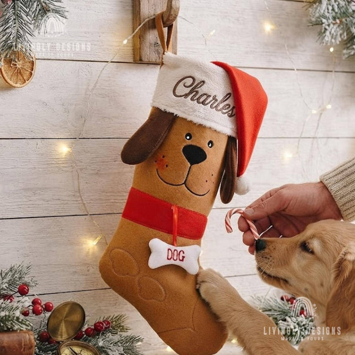 Custom Embroidered Pet Christmas Stocking: Personalized Dog Name Stocking, Family Gift