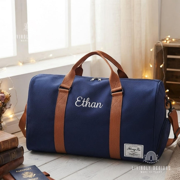 Personalized Canvas Weekender: Custom Embroidered Name Duffel Bag