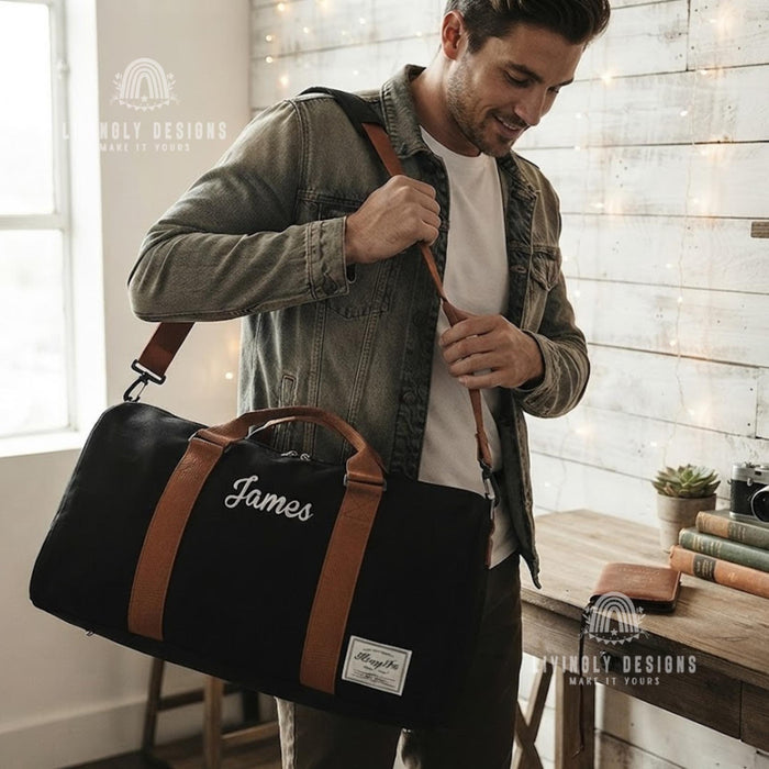 Personalized Canvas Weekender: Custom Embroidered Name Duffel Bag