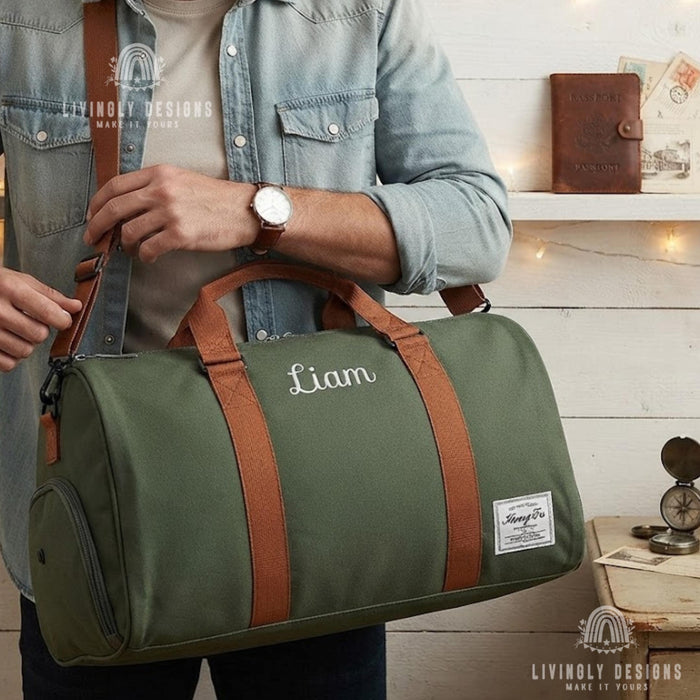 Personalized Canvas Weekender: Custom Embroidered Name Duffel Bag