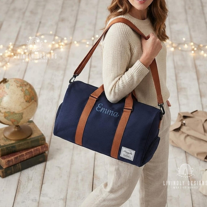 Personalized Canvas Weekender: Custom Embroidered Name Duffel Bag