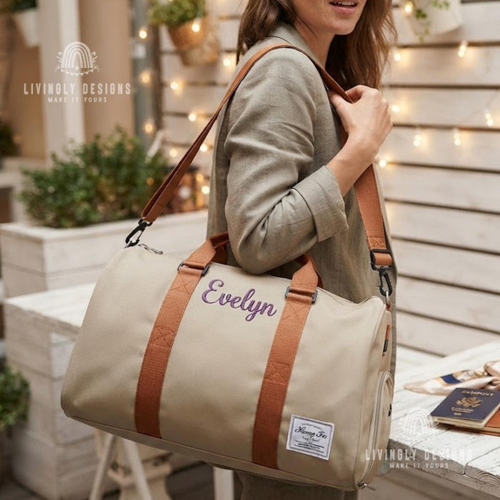 Custom Name Duffel Bag ~ Embroidered Canvas Weekender for Travel