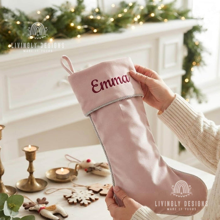 Personalized Christmas Stocking, Embroidered Velvet Name Stocking, Family Gift