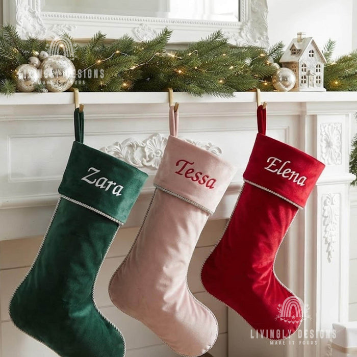 Personalized Christmas Stocking, Embroidered Velvet Name Stocking, Family Gift