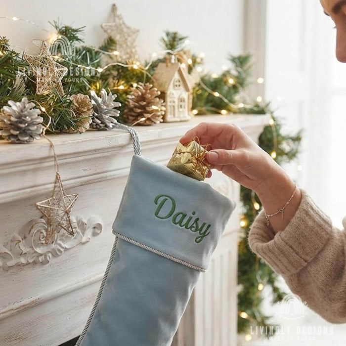 Custom Embroidered Velvet Christmas Stocking: Christmas Sock