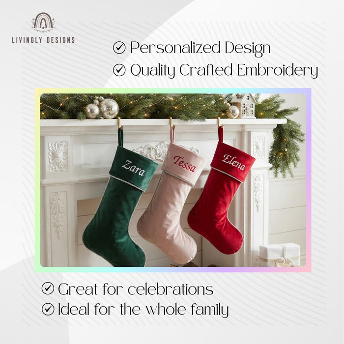 Personalized Christmas Stocking, Embroidered Velvet Name Stocking, Family Gift