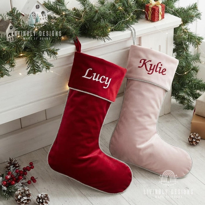 Custom Embroidered Velvet Christmas Stocking: Christmas Sock