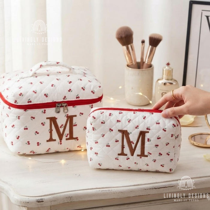 Personalized Makeup Bag Set, Monogram Quilted Cosmetic Bags