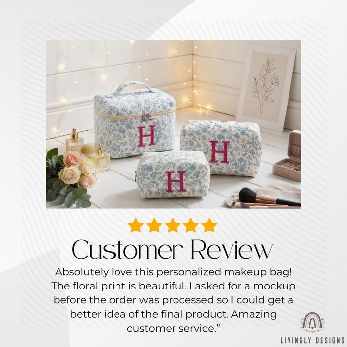 Personalized Makeup Bag Set, Monogram Quilted Cosmetic Bags