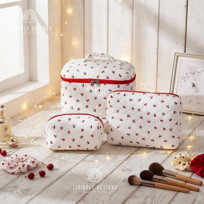Personalized Makeup Bag Set, Monogram Quilted Cosmetic Bags