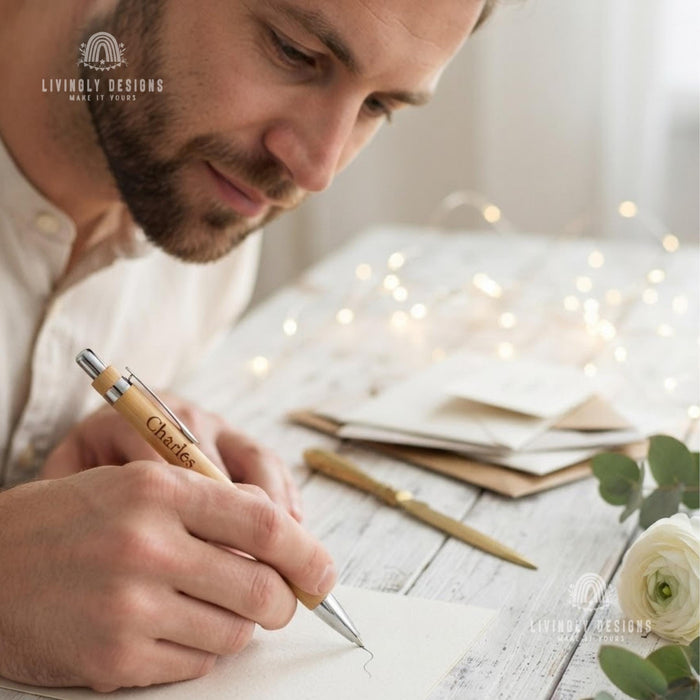 Custom Engraved Bamboo Pen: Personalized Name Ballpoint Gift for Him or Her, Wedding Favors