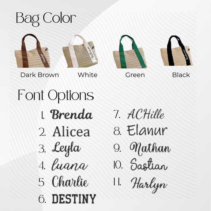 Personalized Woven Beach Tote: Custom Name Embroidered Handle Straw Bag, Bridesmaids Gift, Custom Tote Bag