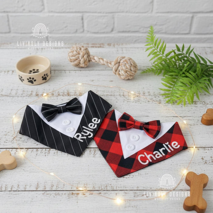 Personalized Tuxedo Dog Bandana: Custom Name Bow Tie Wedding Bib for Pets