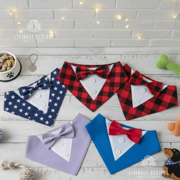 Personalized Tuxedo Dog Bandana: Custom Name Bow Tie Wedding Bib for Pets