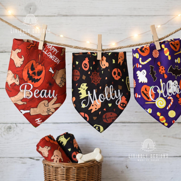 Personalized Halloween Pet Bandana: Custom Name Tie-On Scarf for Dogs & Cats