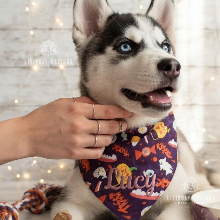 Personalized Halloween Pet Bandana: Custom Name Tie-On Scarf for Dogs & Cats