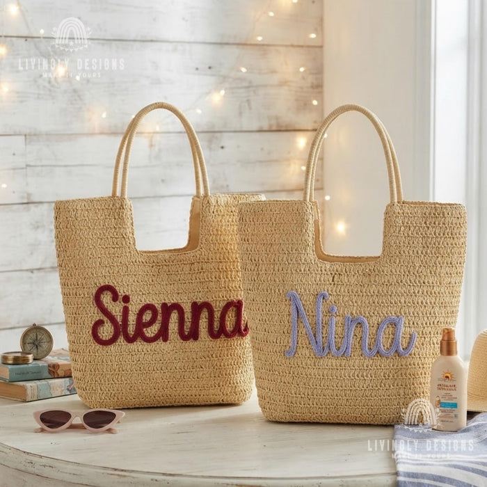 Personalized Rope Name Straw Tote: Crochet Beach Bag