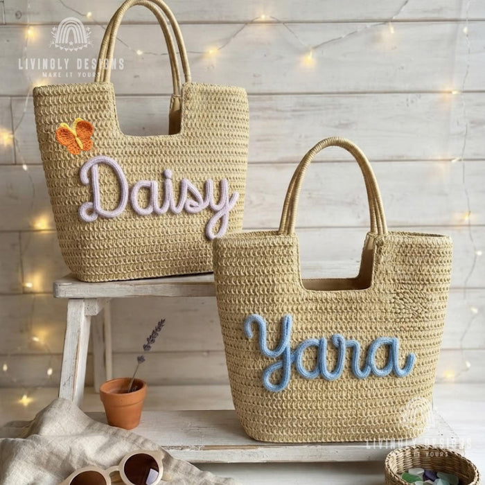 Personalized Rope Name Straw Tote: Crochet Beach Bag