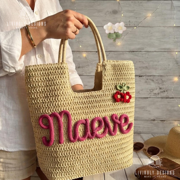 Personalized Rope Name Straw Tote: Crochet Beach Bag