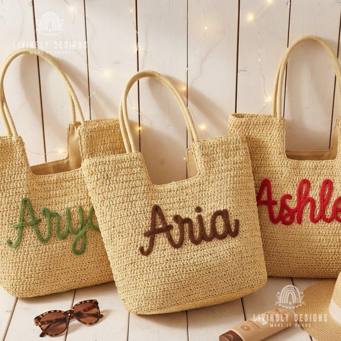 Personalized Rope Name Straw Tote: Crochet Beach Bag