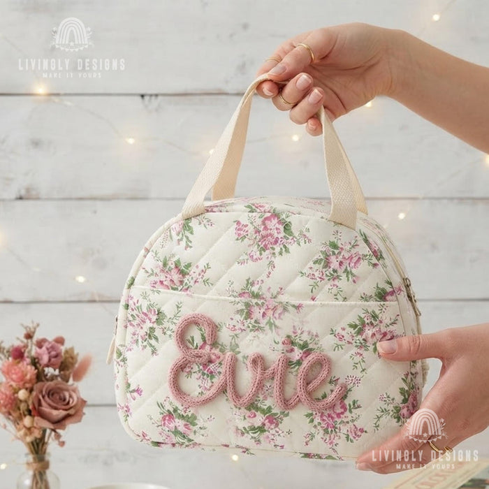 Custom Name Lunch Bag, Hand Embroidered Insulated Tote for School, Work & Preschool