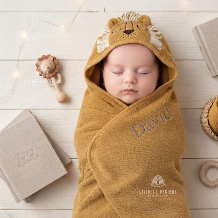 Personalized Baby Hooded Towel, Embroidered Name Bath Wrap