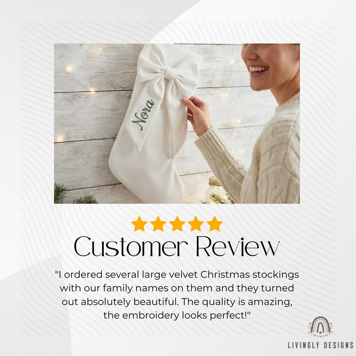Personalized Velvet Bow Stocking, Large Christmas Mantel Decor Gift