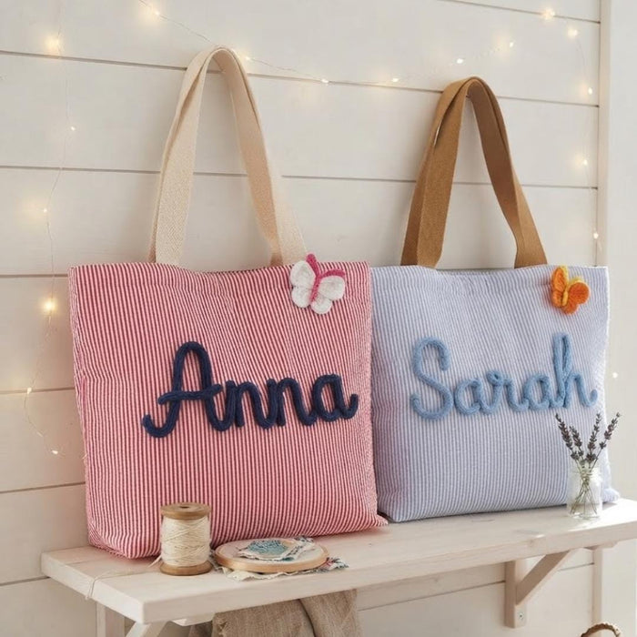 Custom Embroidered Tote: Striped Cotton Tote with Contrast Strap