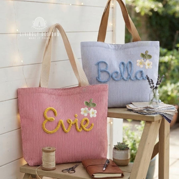 Custom Embroidered Tote: Striped Cotton Tote with Contrast Strap