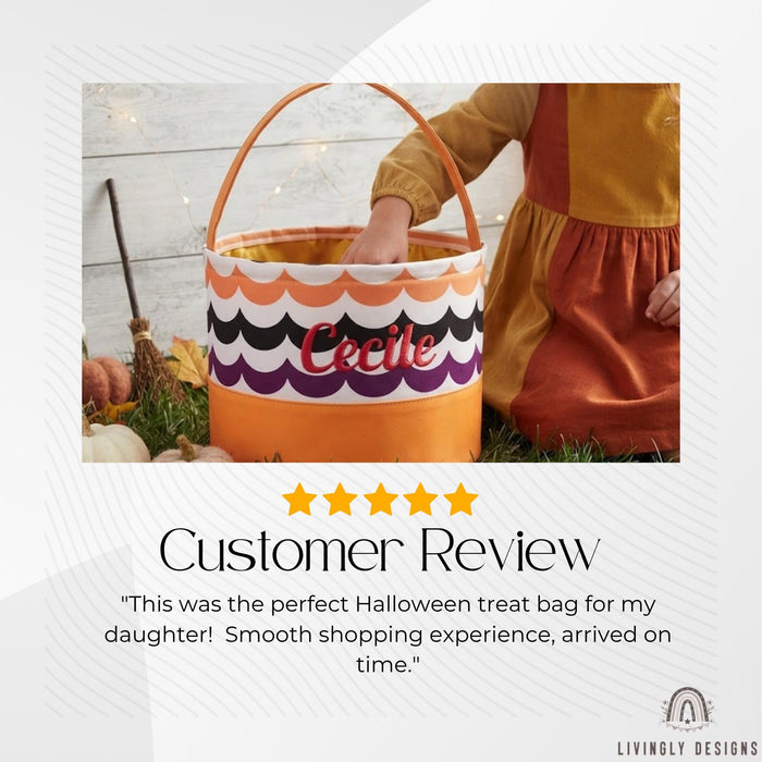 Personalized Stitched Name Candy Collector, Custom Fabric Halloween Pail in 7 Fun Prints